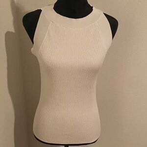 Ann Taylor Sleeveless Ribbed Knit Tank Top - White
